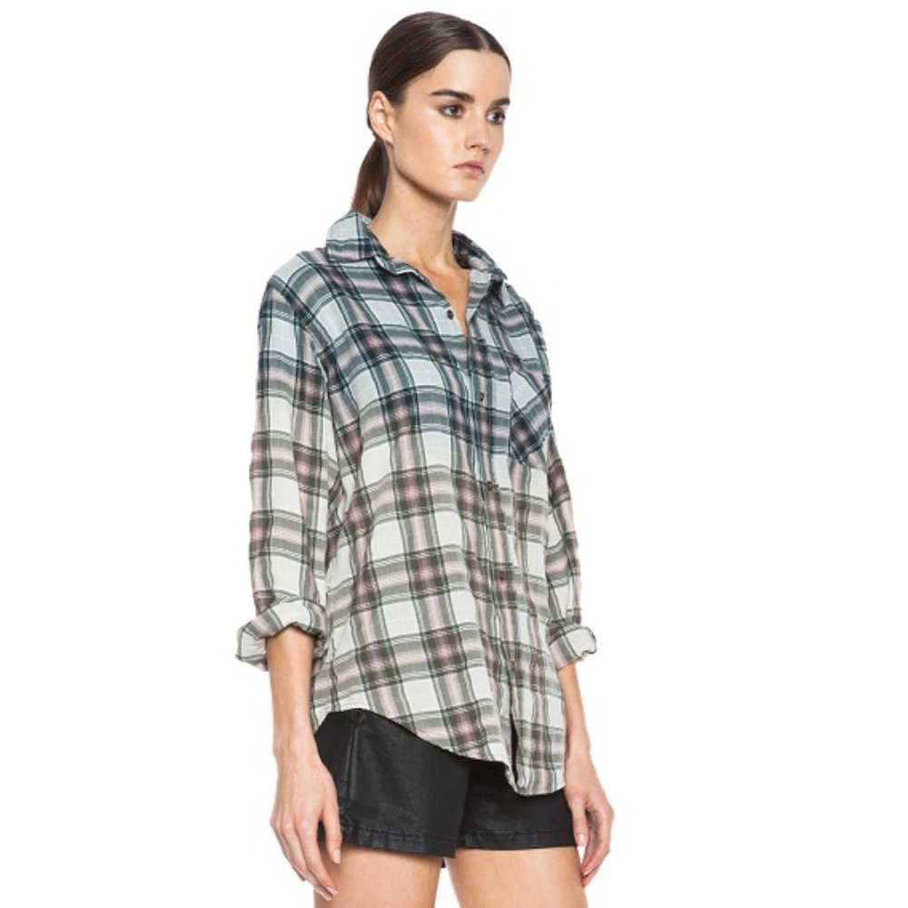 Current/Elliott Plaid School Ombre Button-Down Top